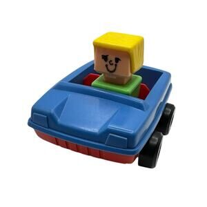 Vintage 1974 Playskool Mcdonalds Red Blue Car #480 Square Head Figure